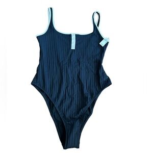 Aerie Ribbed Black Snap One Piece M